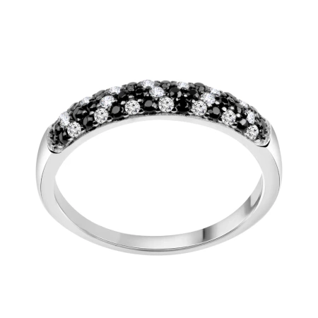 Pierścionek srebrny z czarnymi i białymi cyrkoniami
