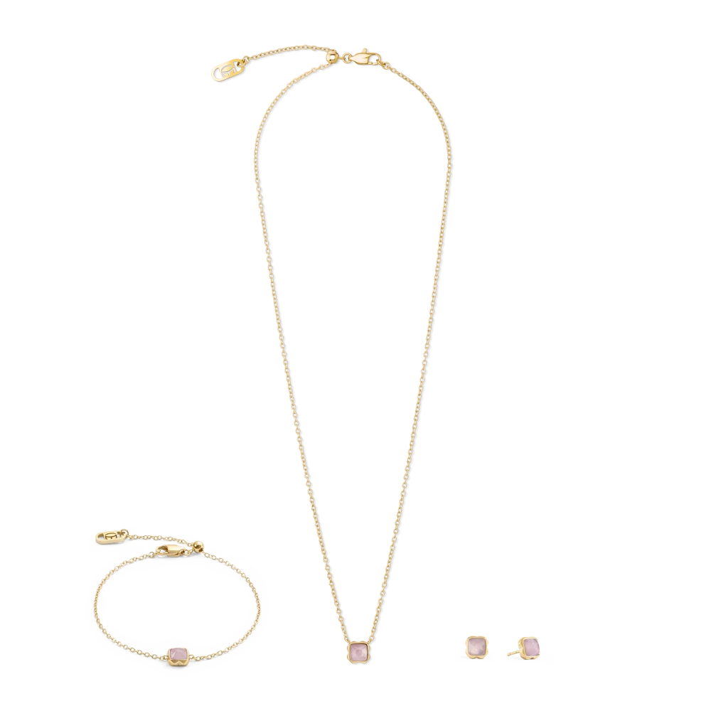 Naszyjnik pozłacany z  kwarcem różowym