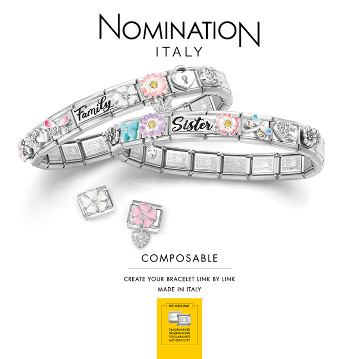 Element link do bransoletek Nomination Composable Stal + Srebro 925 Mama z różowym kwiatkiem