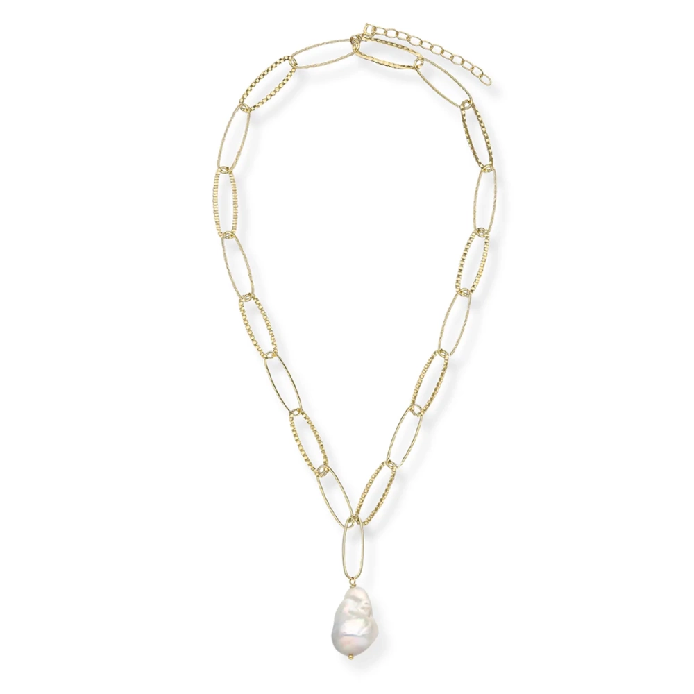 Naszyjnik pozłacany z dużą perłą na ozdobnym łańcuszku