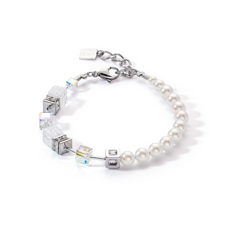 Bransoletka srebrna Coeur de Lion GeoCUBE perły Swarovski