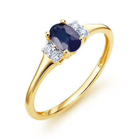 Złoty pierścionek z szafirem i diamentami