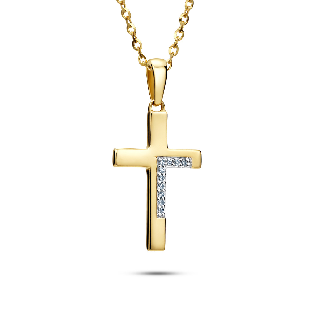 Złota zwieszka krzyżyk z diamentami