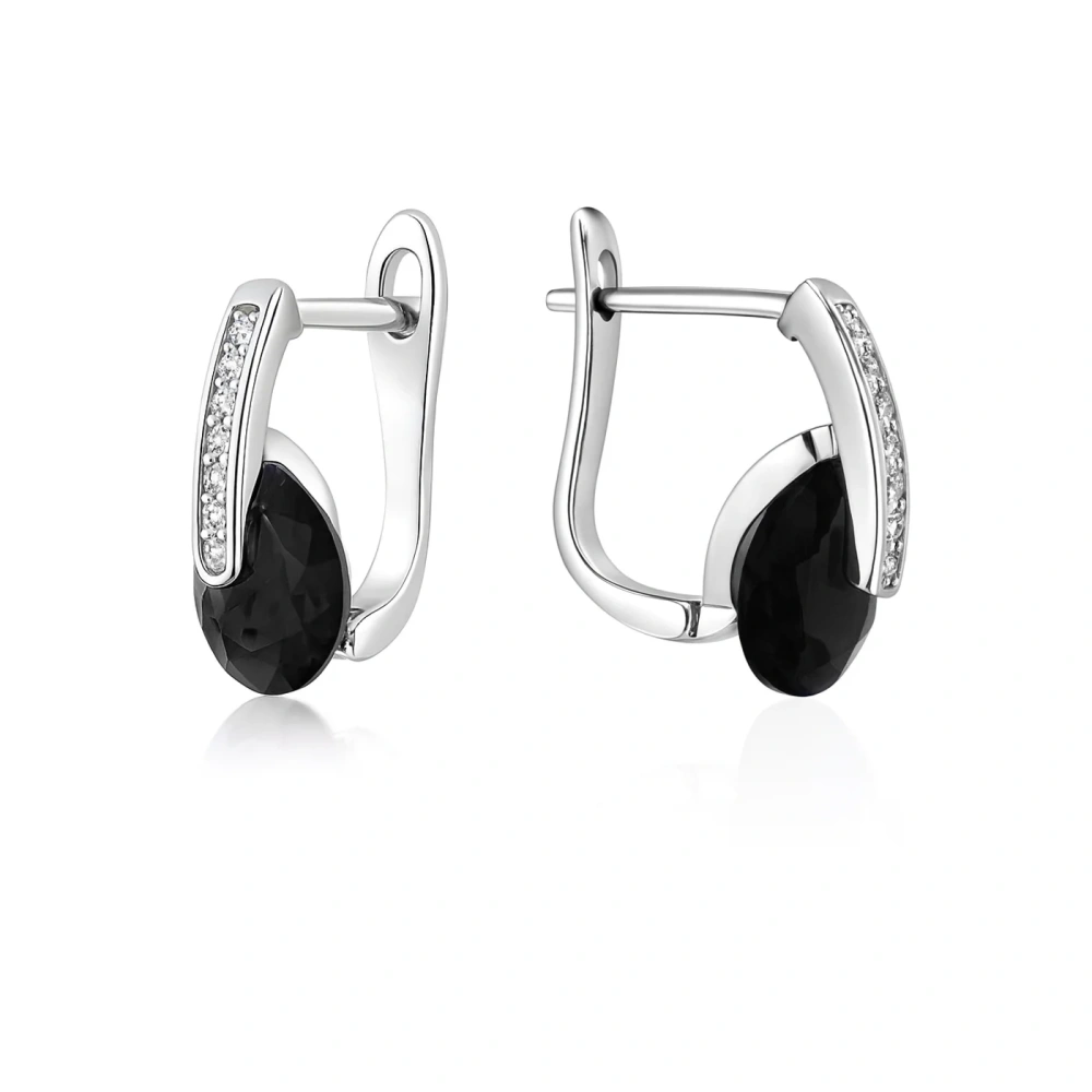 Kolczyki srebrne wiszące z czarną cyrkonią