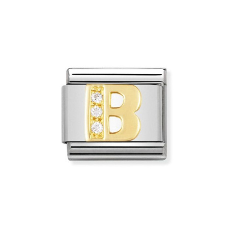 Element link do bransoletek Nomination Composable Stal + Złoto 18k litera B z cyrkoniami