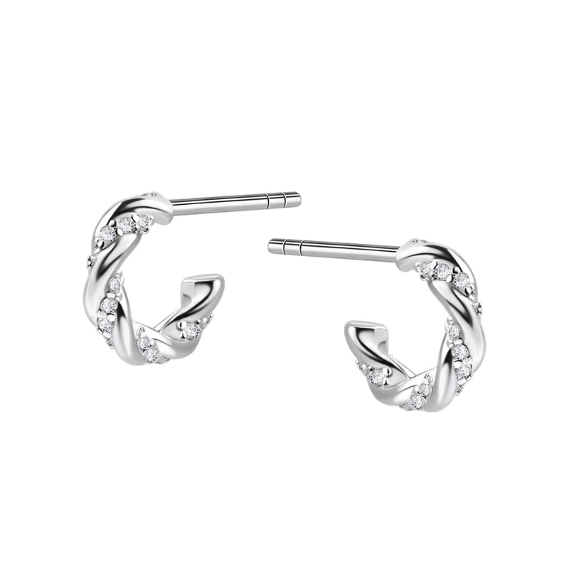 Kolczyki srebrne półkółka z cyrkoniami