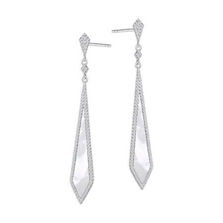 Kolczyki srebrne z cyrkoniami i masą perłową