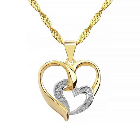Srebrna i pozłacana zawieszka serca z cyrkoniami