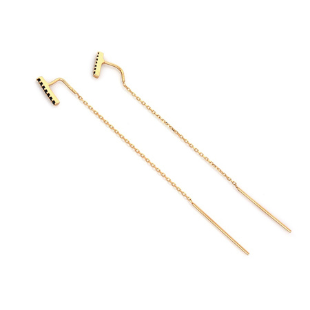 Kolczyki złote łańcuszki z czarnymi cyrkoniami
