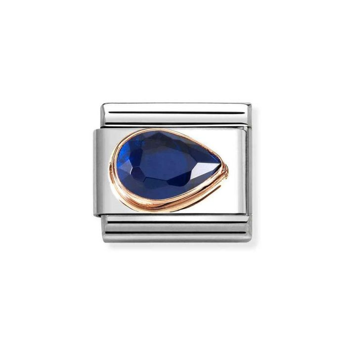 Element link do bransoletek Nomination Composable Stal + Różowe Złoto 9k niebieska łezka