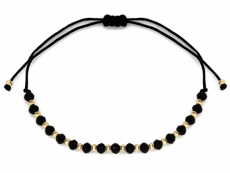 Złota bransoletka z Onyksami na czarnym sznurku