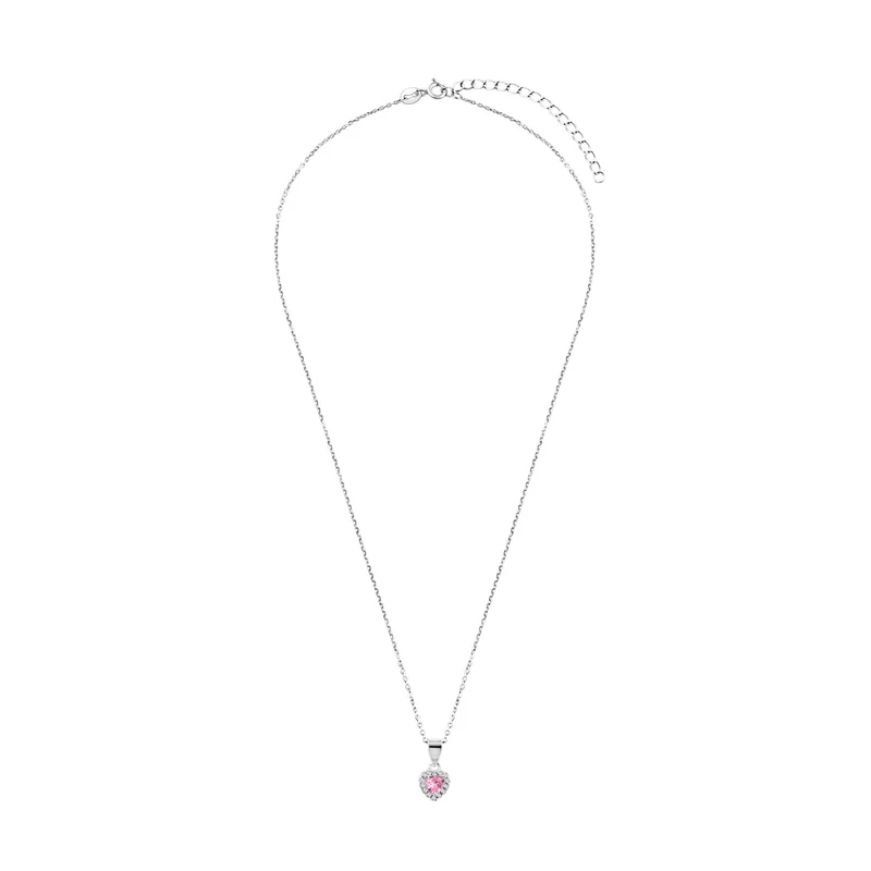 Naszyjnik srebrny z zawieszką w kształcie serca z różową cyrkonią