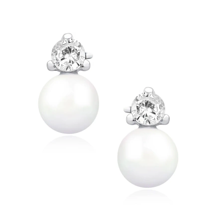 Kolczyki srebrne z perłą i cyrkonią