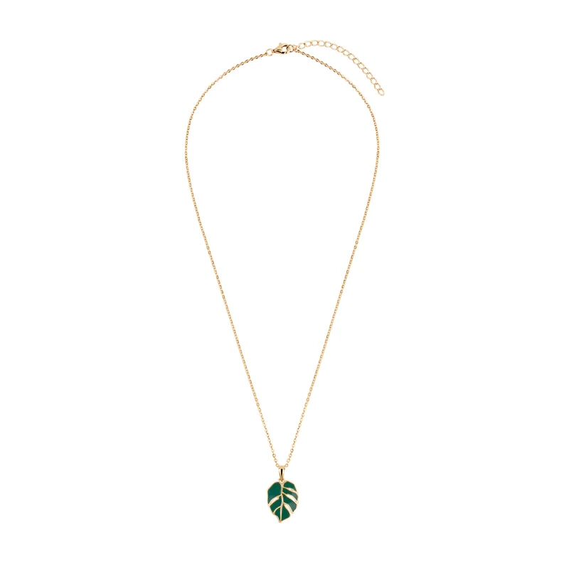 Naszyjnik pozłacany monstera zielona emalia