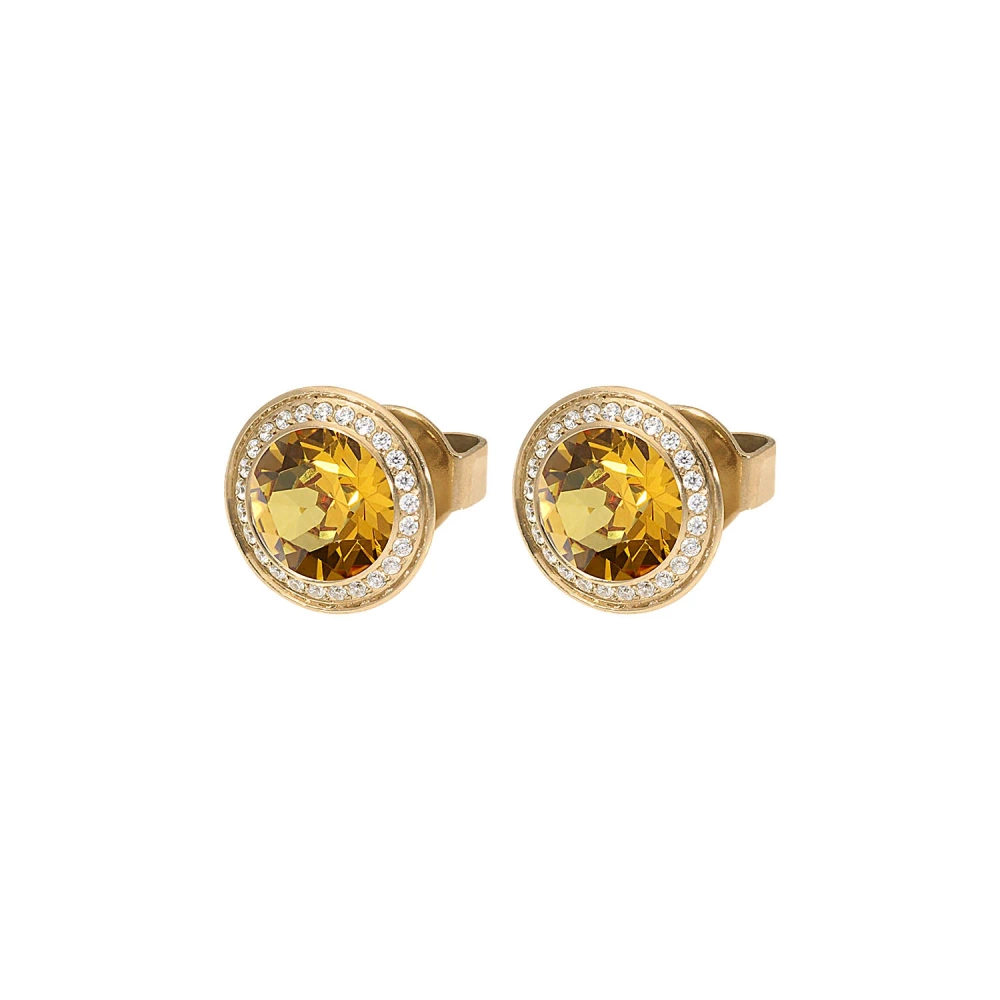 Kolczyki Qudo Tondo 9mm stal pozłacana Golden Topaz