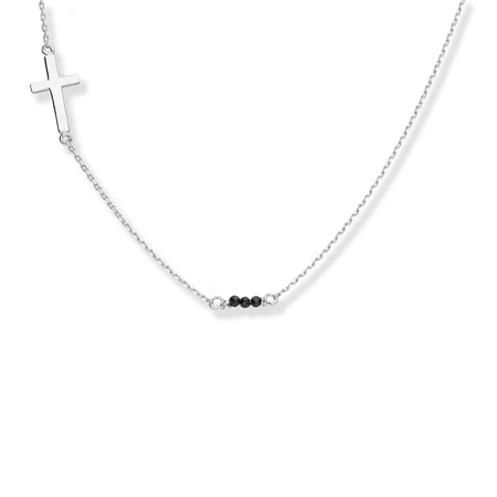 Naszyjnik srebrny z krzyżykiem i onyksem