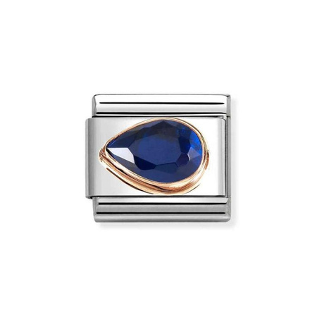 Element link do bransoletek Nomination Composable Stal + Różowe Złoto 9k niebieska łezka