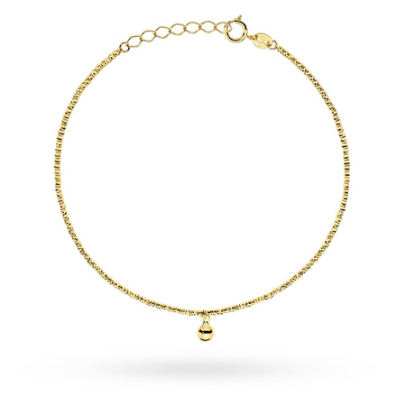 Bransoletka złota złożona z diamentowanym kuleczek z wiszącą gładką kulką