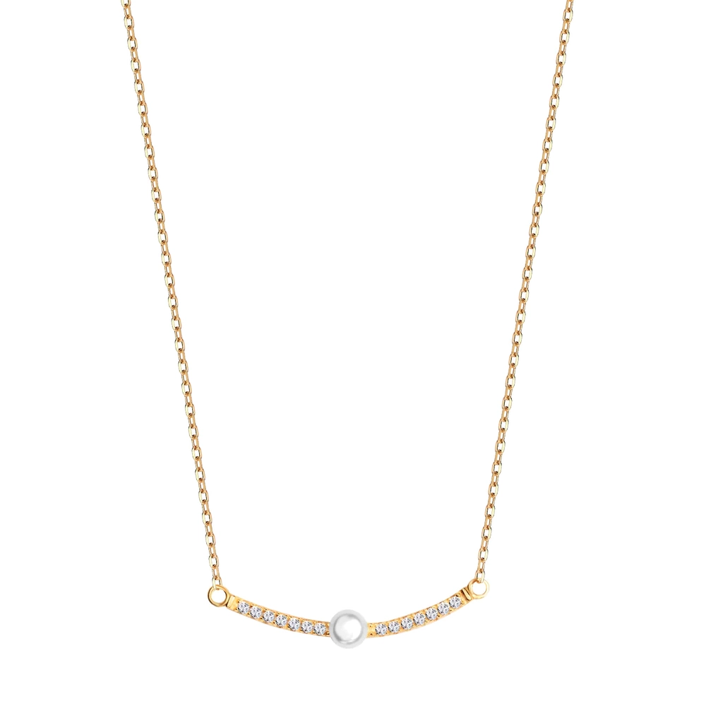 Naszyjnik srebrny pozłacany z perłą i cyrkoniami