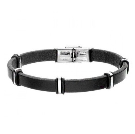 Bransoletka męska stal szlachetna skóra