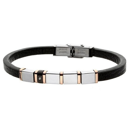 Bransoletka męska stal szlachetna skóra