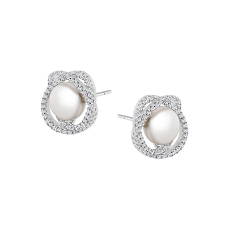Kolczyki srebrne z perłą i cyrkoniami
