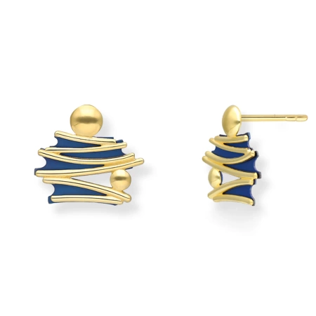 Kolczyki pozłacane tytan granatowy