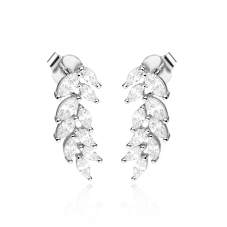 Kolczyki srebrne wiszące gałązki z cyrkoniami