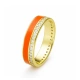 Obrączka pozłacana z pomarańczową emalią cyrkonie