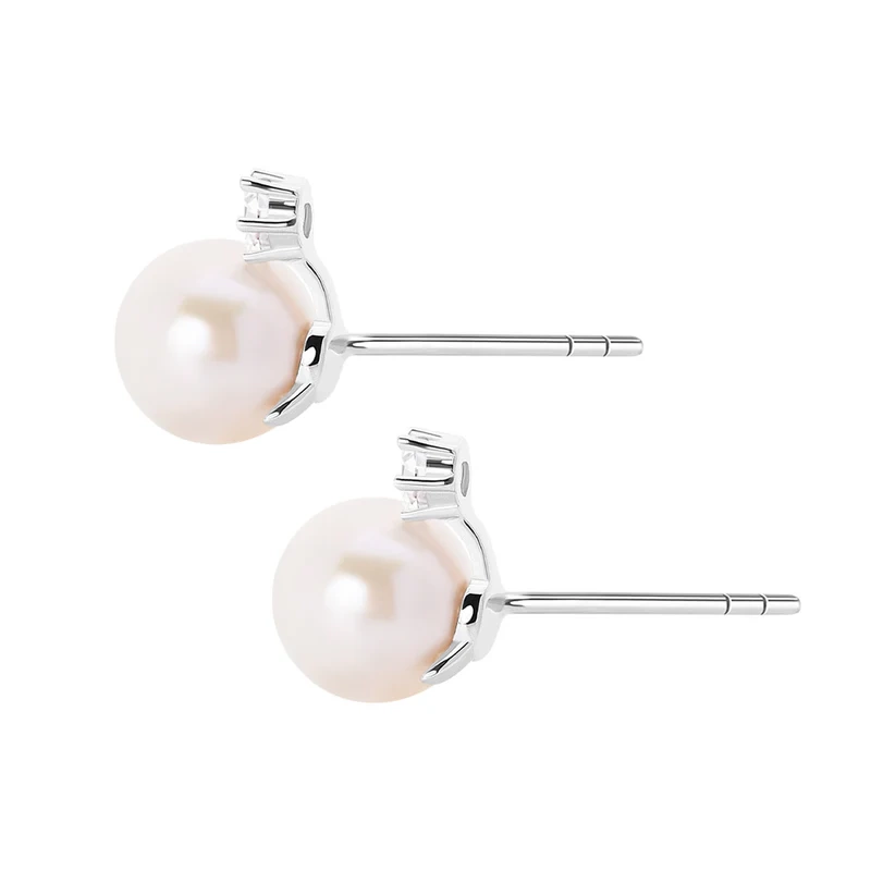 Kolczyki srebrne z perłą i cyrkoniami