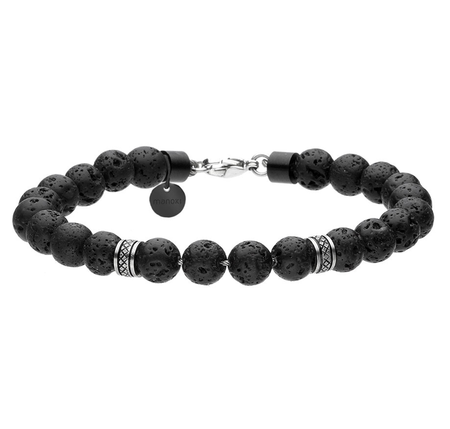 Bransoletka męska stal szlachetna lawa wulkaniczna