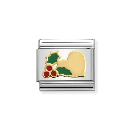 Element link do bransoletek Nomination Composable Stal + Złoto 18k serce z ostrokrzewem