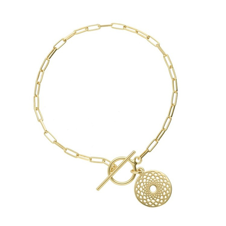 Bransoletka srebrna pozłacana łańcuch z wiszącą rozetą