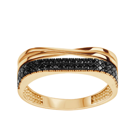 Pierścionek pozłacany z czarnymi cyrkoniami