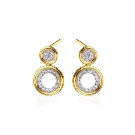 Złote kolczyki dwa kółka z diamentami