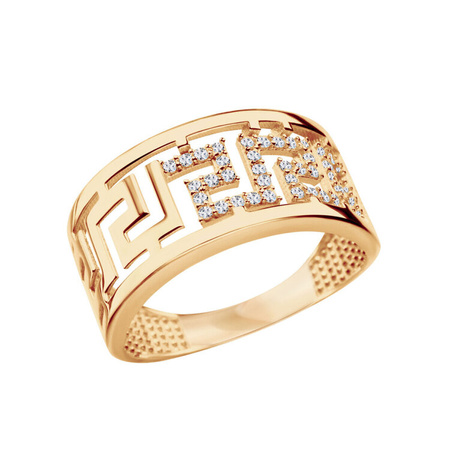 Pierścionek srebrny pozłacany szeroki z cyrkoniami