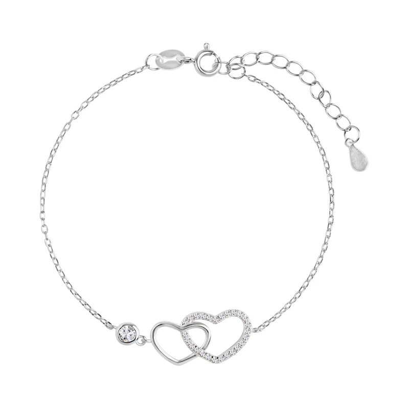 Bransoletka srebrna serca z cyrkoniami