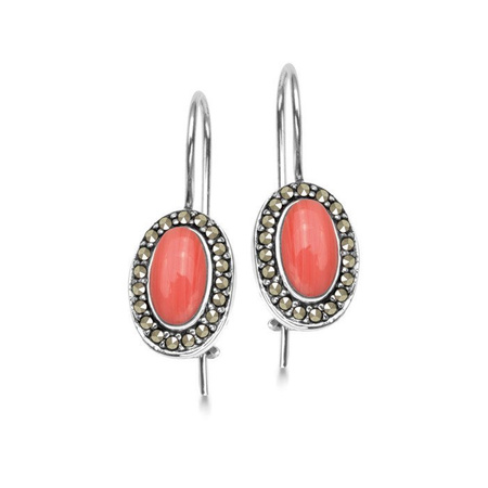 Kolczyki srebrne z markazytami i koralem