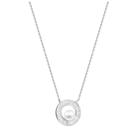 Naszyjnik srebrny z zawieszką koło z cyrkoniami perłą