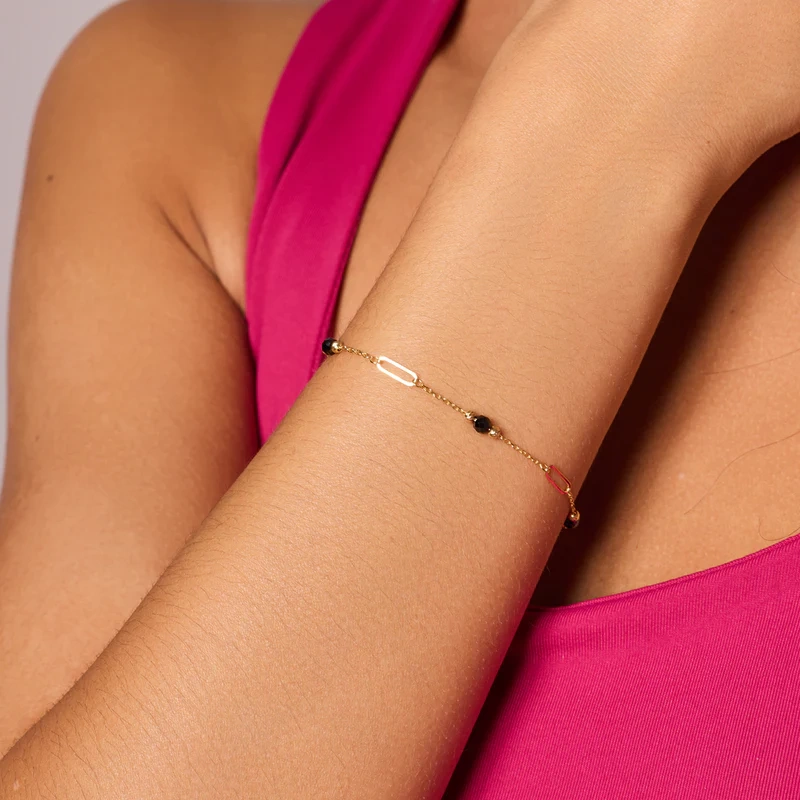 Bransoletka pozłacana z czarnymi cyrkoniami