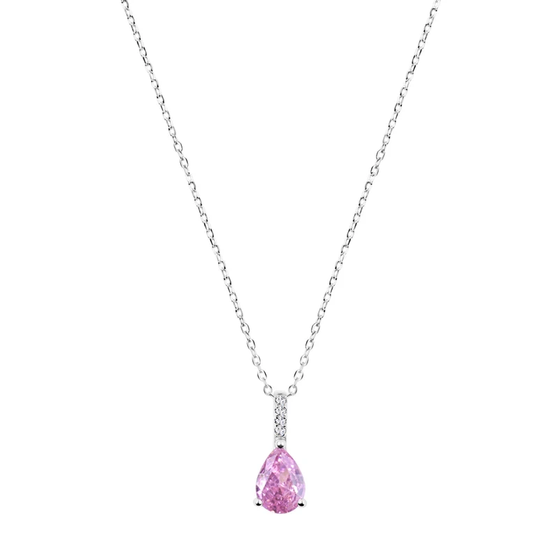 Naszyjnik srebrny z zawieszką z różową cyrkonią