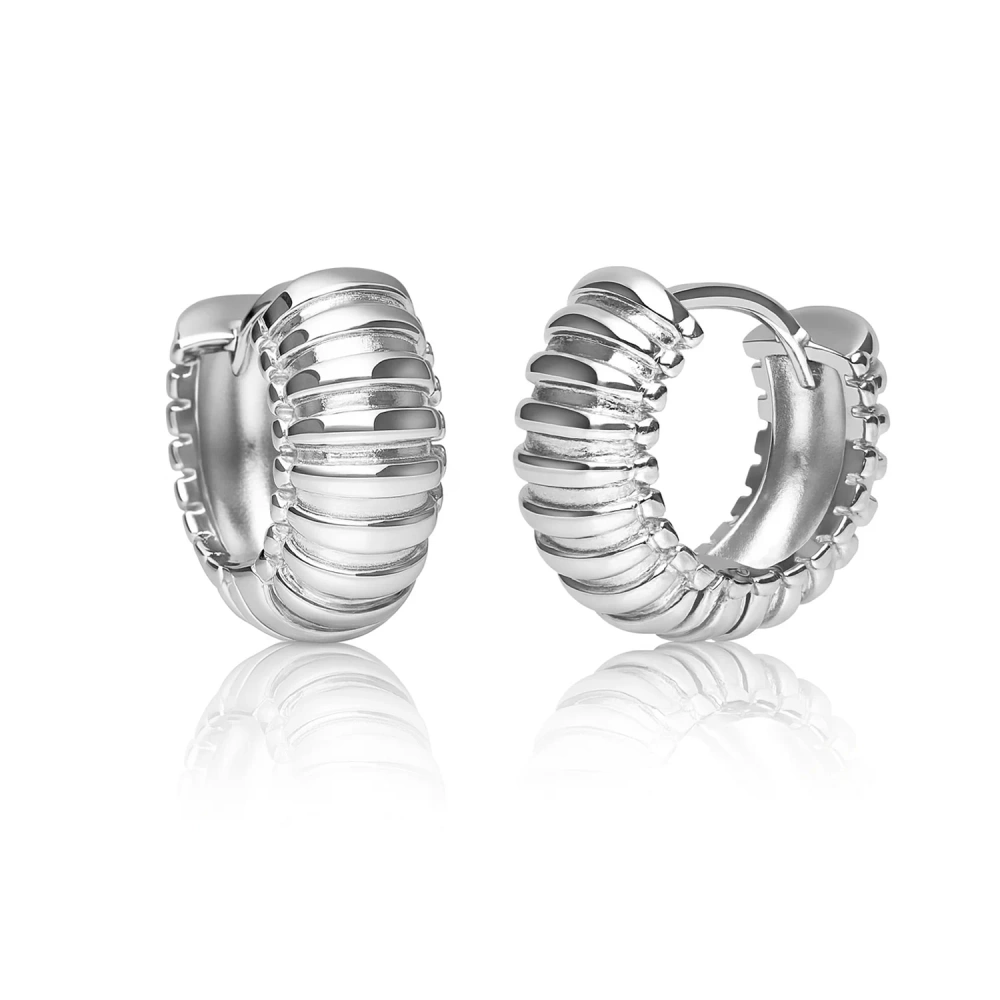 Kolczyki srebrne szerokie kółeczka prążkowane