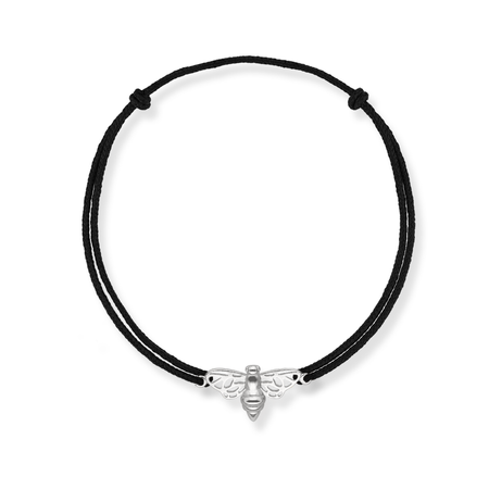 Bransoletka srebrna pszczółka czarny sznurek