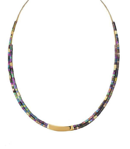 Naszyjnik srebrny pozłacany z hematytem tęczowym