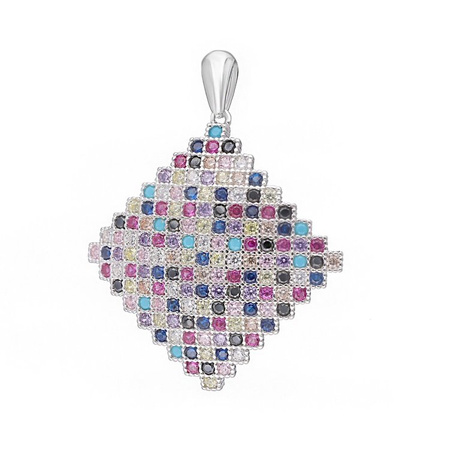 Zawieszka duża srebrna cyrkonie multikolor romb