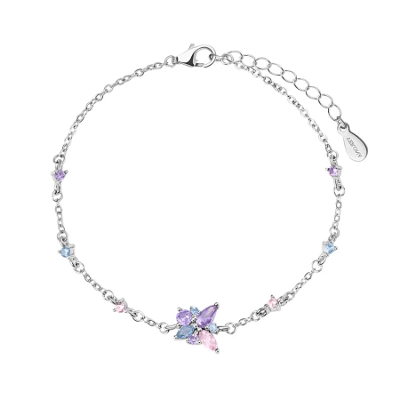 Bransoletka srebrna  z różowymi i filoetowymi cyrkoniami