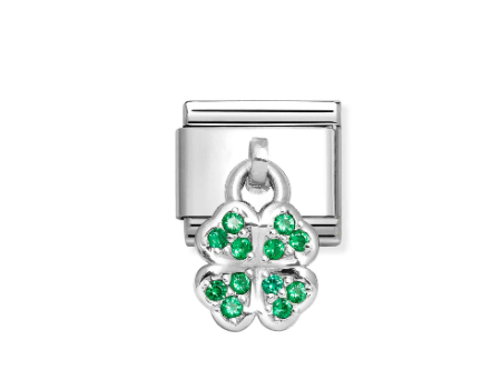 Element link do bransoletek Nomination Composable Stal + srebro 925 koniczyna zielone cyrkonie