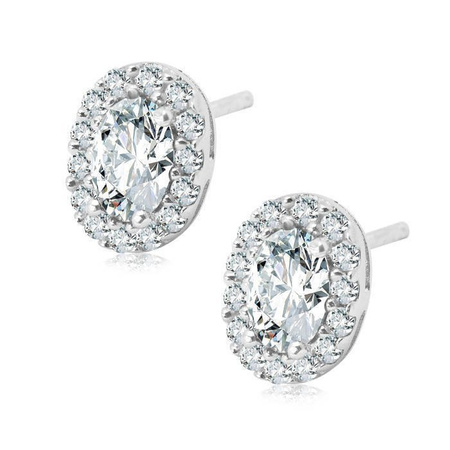 Kolczyki srebrne biała cyrkonia owalna sztyfty