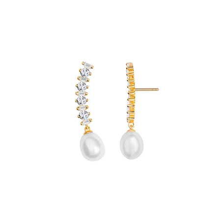 Kolczyki srebrne pozłacane z perłą i cyrkoniami