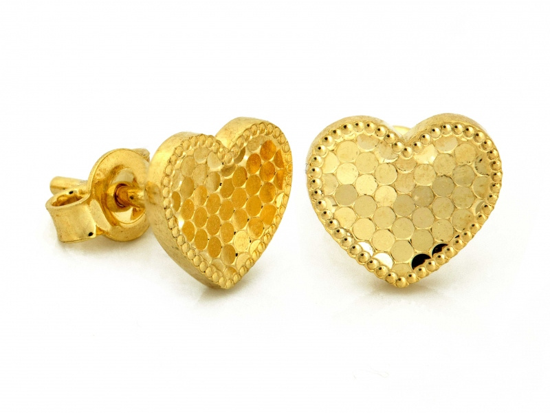 Złote kolczyki serca diamentowane